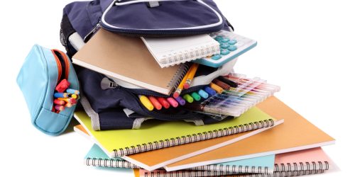 School bag with books and equipment